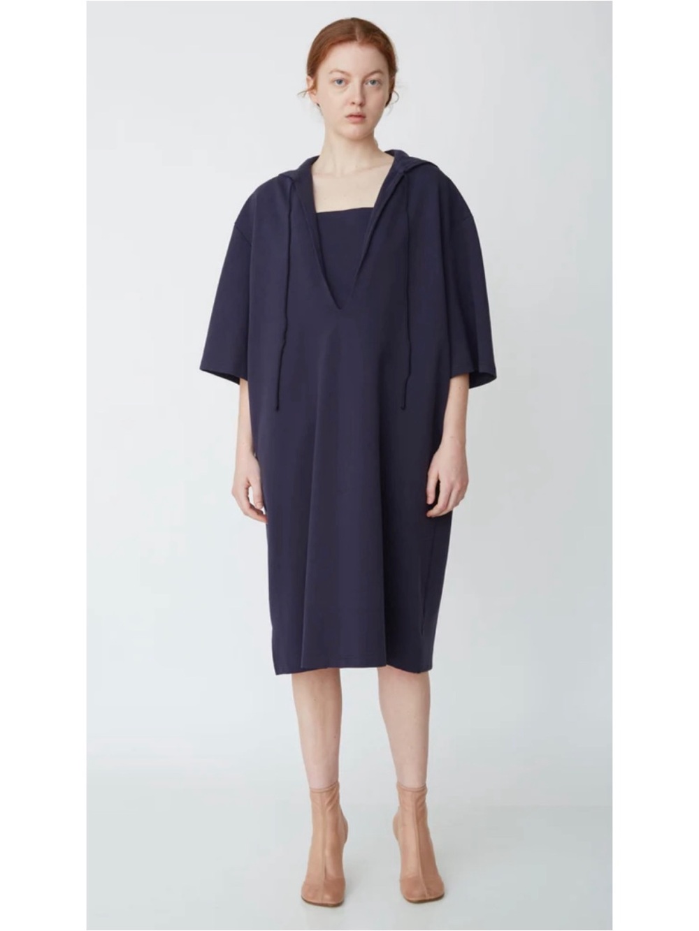 MM6 Maison Margiela V-Neck Sailor Dress Size L Navy Blue Oversized Luxury Paris